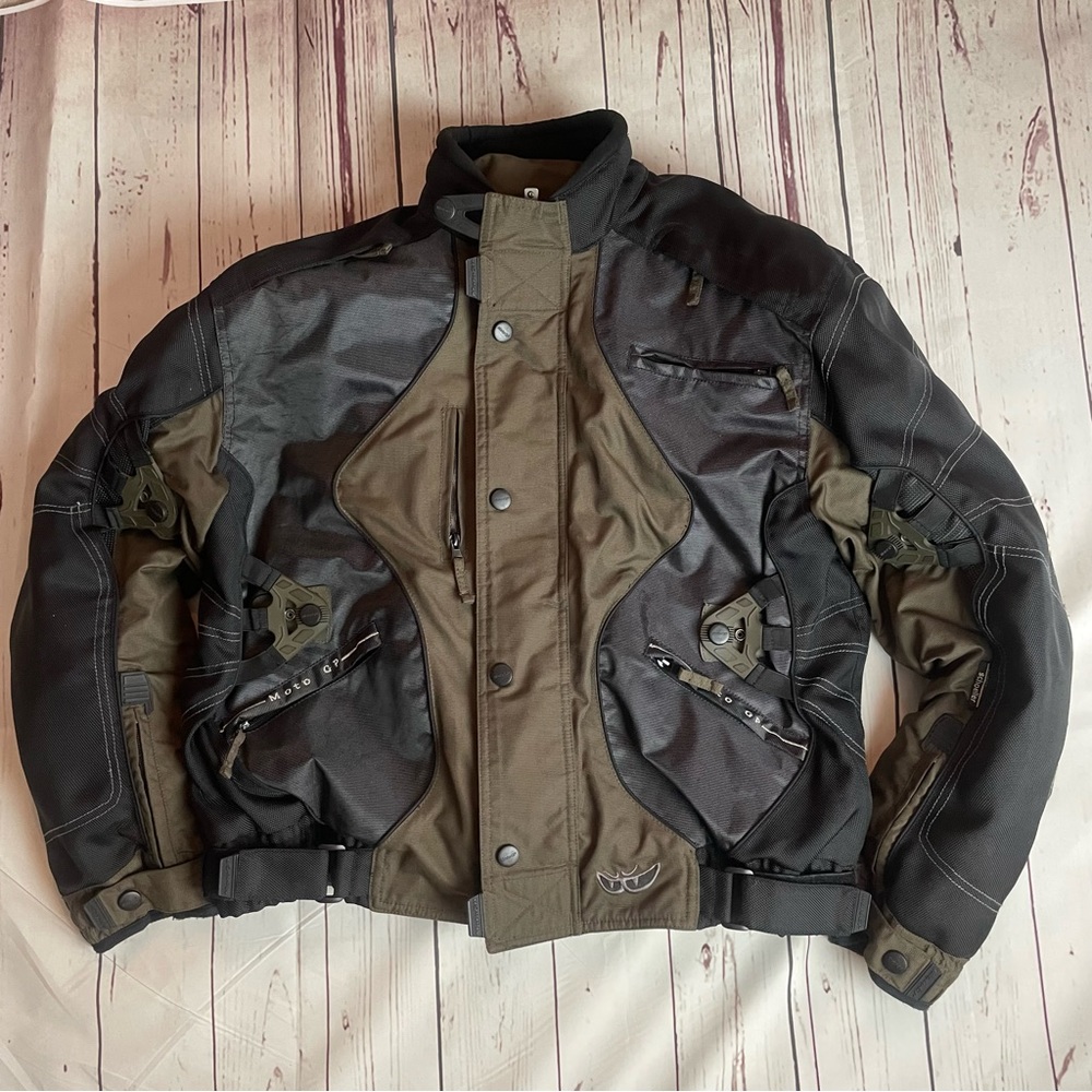 MotoGP Motorcycle Jacket Zip Out Lining Pads Men’s Sz L Black Beige Vintage 2002